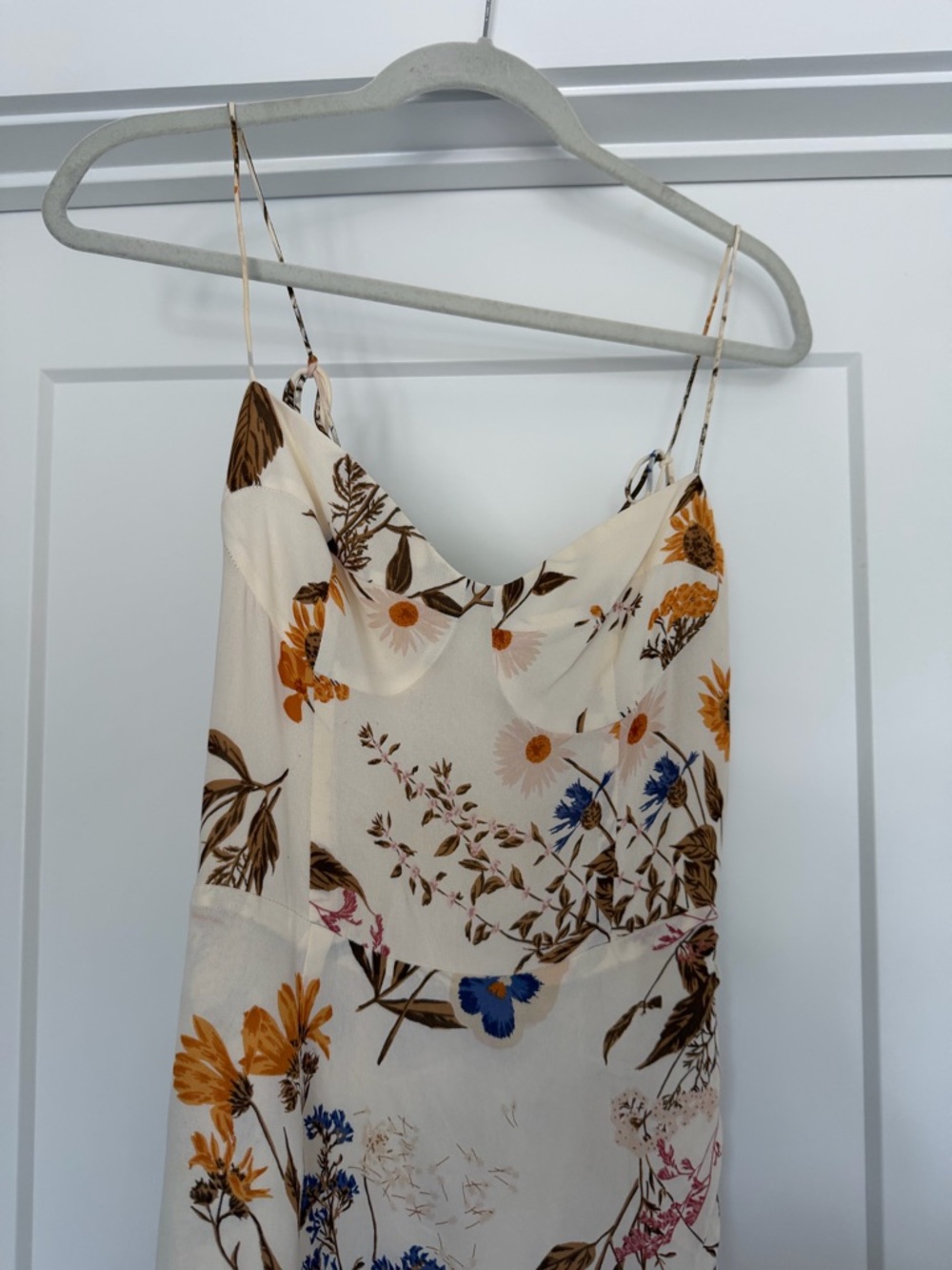 Reformation Kourtney cream dress with brown and blue floral accents - Picture 6 of 11